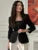 Autumn Square Collar Outwear Female Commute Cropped Long Sleeve Patchwork Cardigan Coat