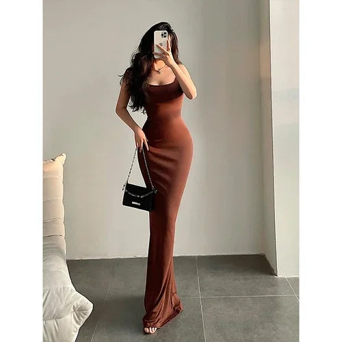 Slim Fit Slim Wrap Hip Fishtail Strap Dress Floor Sweeping Long Dress Vestidos Elegantes Robe