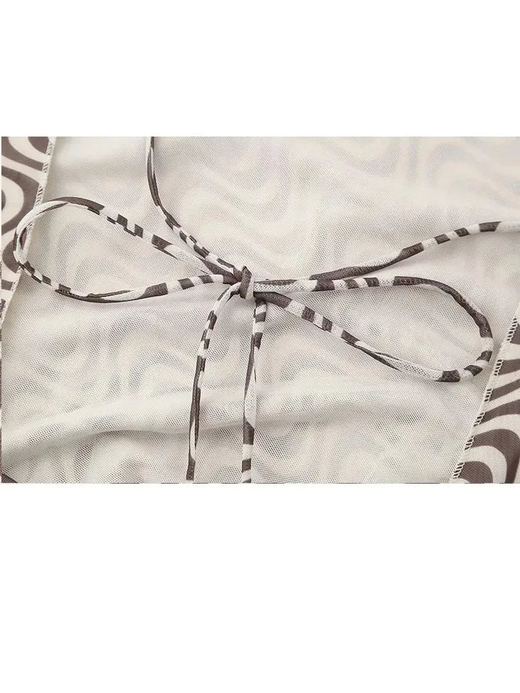 Summer 2 Piece Set Wave Print Halter Tank Top Backless Lace Up Tops Female High Waist Pencil Skirts
