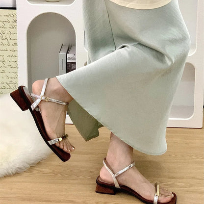 Sandals Block Heels Clear Shoes Suit Female Beige Buckle Strap Open Toe New Chunky Low Black Comfort Peep Pu