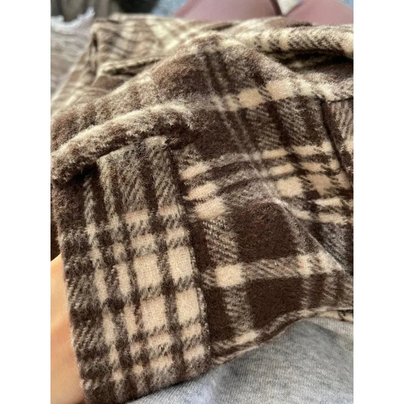 Woolen Plaid Pants Autumn Winter Korean Harajuku Baggy Check Loose Trousers 90s Aesthetic New