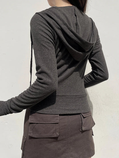 Knitted Autumn Winter ��s Sweats Cardigan Long Sleeve Ribbed Causal Basic S Zip Up Hooded Coat