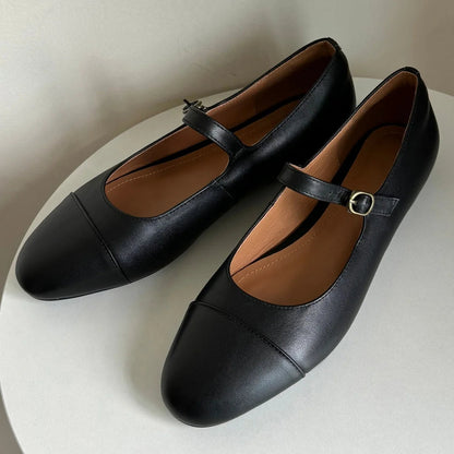Genuine Leather Round Toe Slipon Mary Jane Flats Soft Comfortable Female Daily Footwear Shoes for Woman New