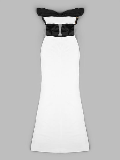 Bodycon Dress Black White Strapless Skiny Long Dress