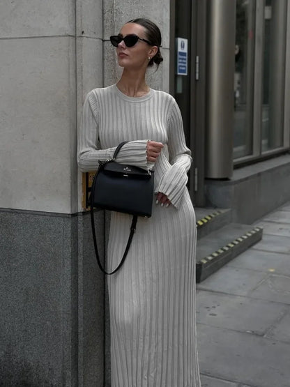 Fall Winter New Knitted Long Dress Female Slinky High Waist Rib Sweater Bodycon Dresses Lady Holiday Party Outfits