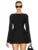 Bows Splice Long Sleeve Mini Dress Office Woman Bodycon Club Party Dresses Autumn High Waist