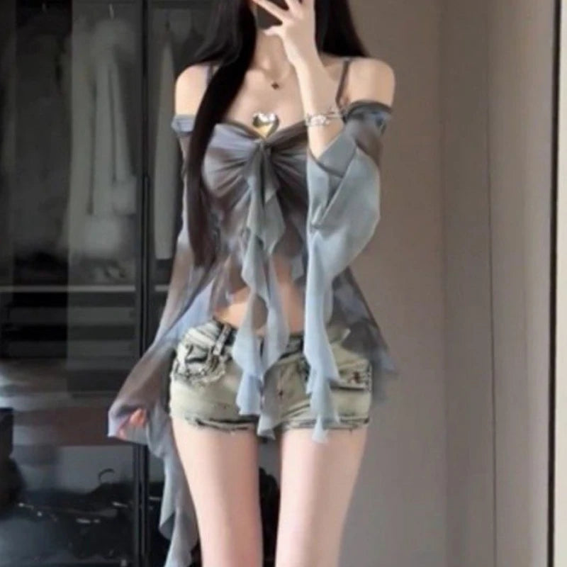 Tiedye Short Cardigan Vneck Tie Longsleeved Tshirt Short Tops Summer New ' Tshirts