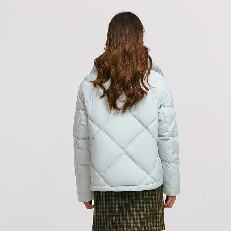 Cotton Clothing Loose Stand Collar Simple Temperament Winter Gentle Waterproof Rhombus Versatile Thick Coat