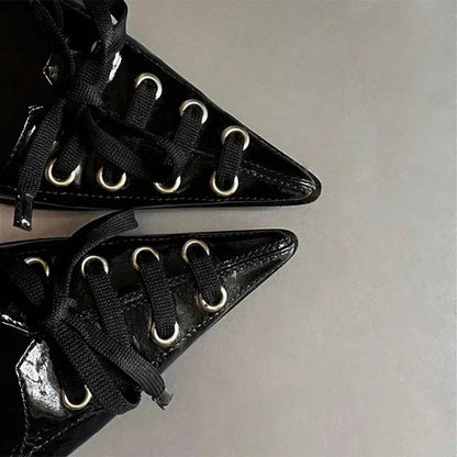 Pointed Toe Thin High Heels Lace Up Retro Street Style Party Dress Shoes Brand Designer Pumps Zapatos De Mujer