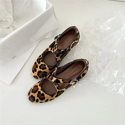 Shoes Loafers for Genuine Leather Flats Sole Buckles Spring New Flats Shoes Leopard Silver