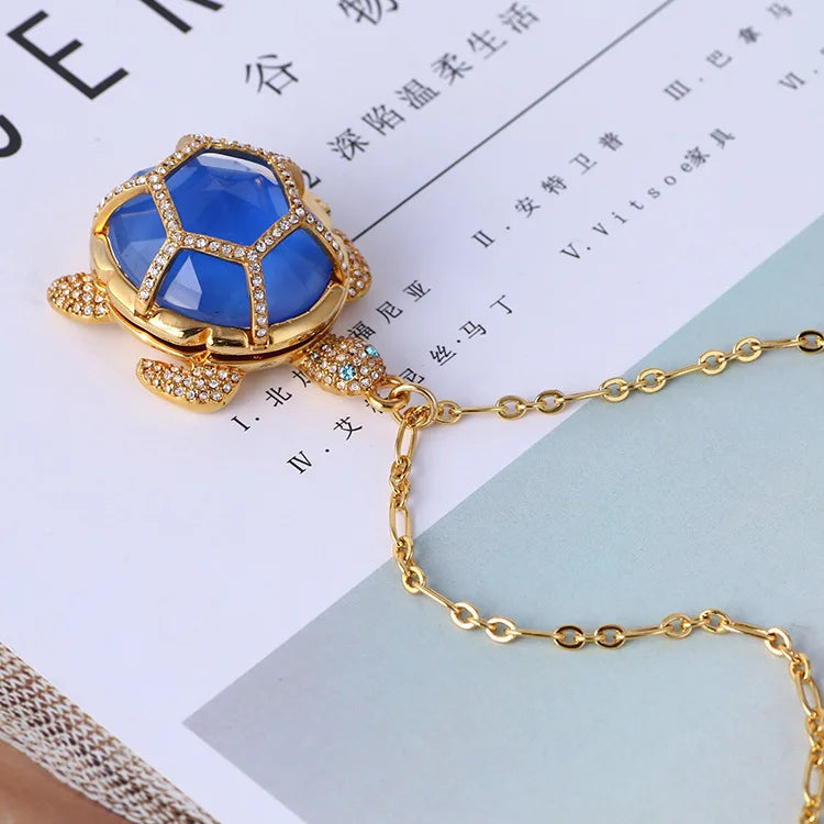 European and American Jewelry Diamondencrusted Resin Threedimensional Turtle Turtle Openable Sweater Chain Ring
