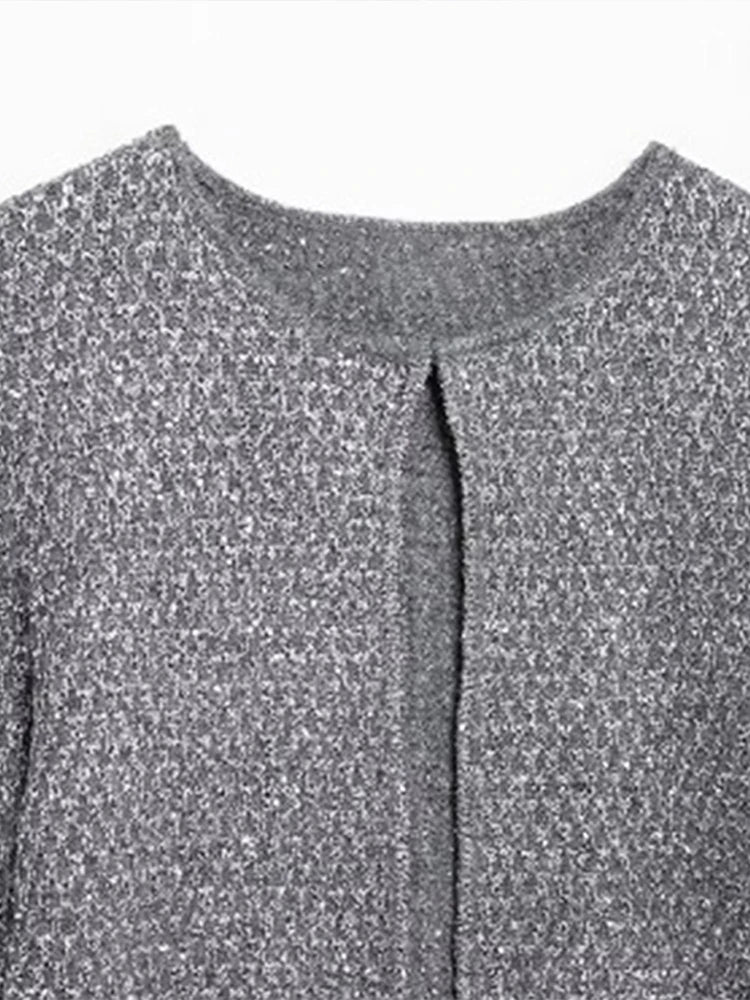 Slim Sequin O Neck Knitted Cardigan Long Sleeve Single Breasted One Button Sweater Spring Lady New Commute Knitwear