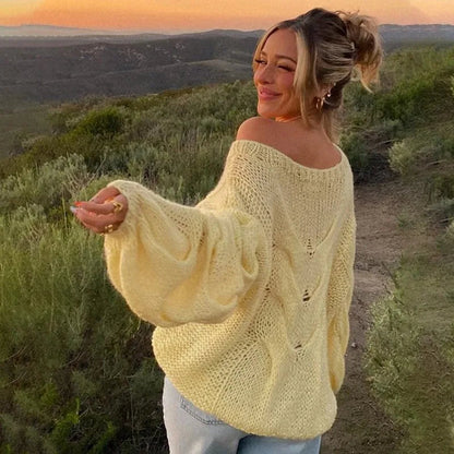 Knitted Seethrough Sweater Pullover Autumn Loose Pullover Color Y2k Knitted Pullover