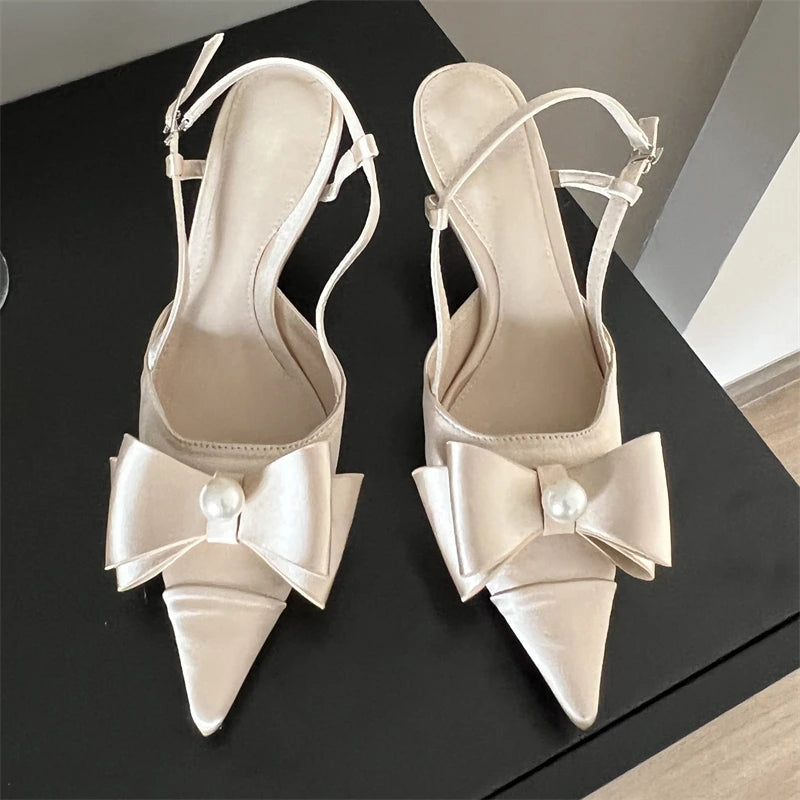 New Design Butterflyknot Pointed Toe Woman Pumps Buckle Strap Wedding Stripper Thin High Heels Shoes