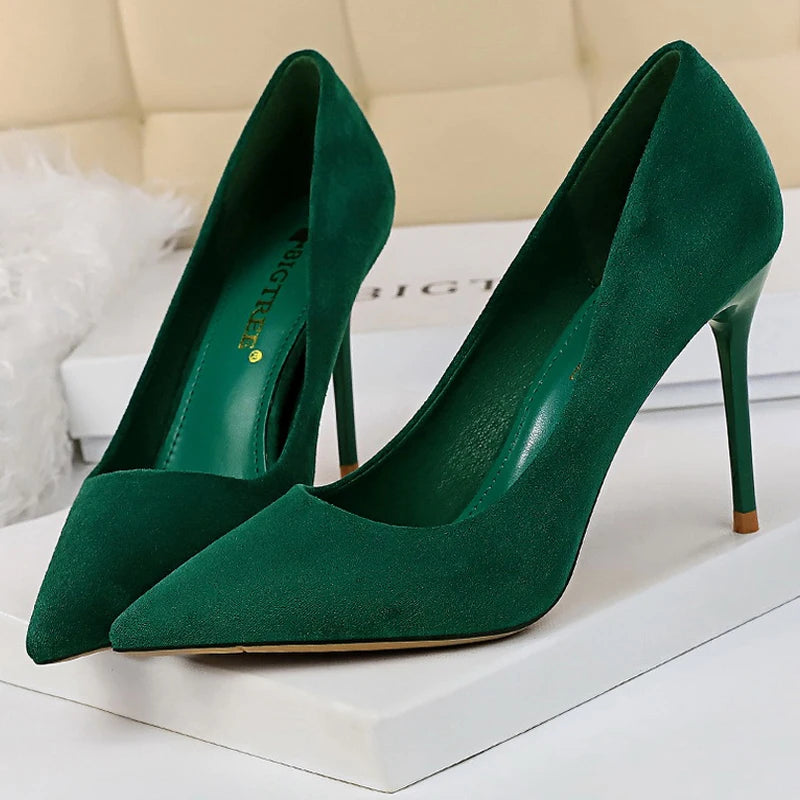 Shoes 9 Cm Heels Suede Woman Pumps Pointed Toe High Heels Stiletto Party Shoes Wedding Shoes Large Size 43