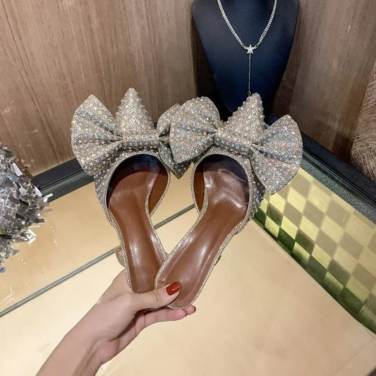 New European Station Pointed Bow Sandals Diamond Versatile Ultra High Heel Thin Heel Baotou Sandal Shoes