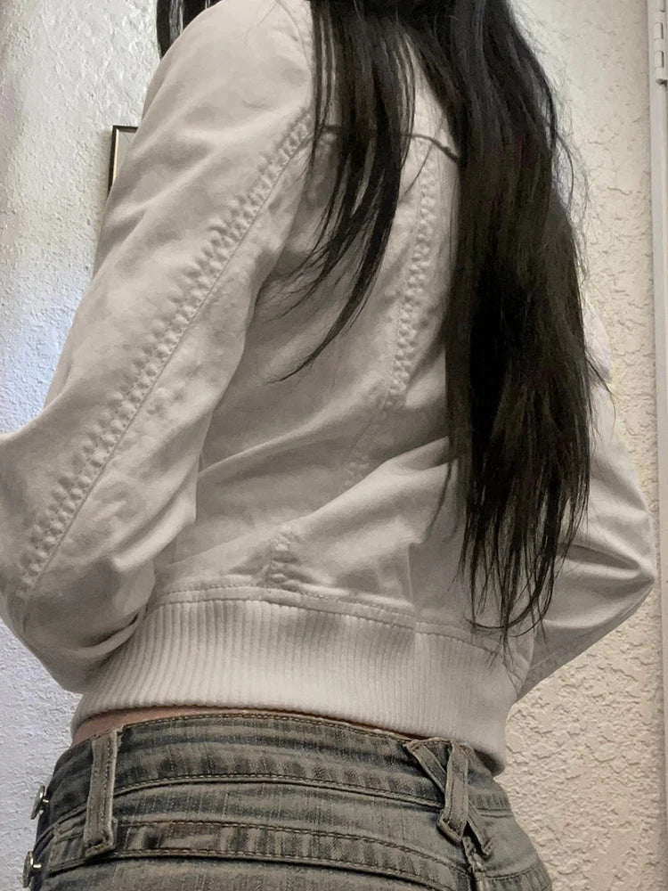 Zip Up Stand Collar Y2k Cargo Jackets Spring Autumn Basic Long Sleeve Street Coats