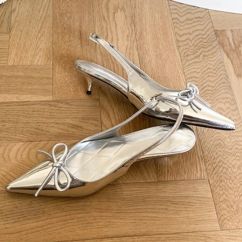 New Style Thin Low Heels Butterflyknot Woman Pumps Pointed Toe Buckle Strap Party Wedding Female Shoes