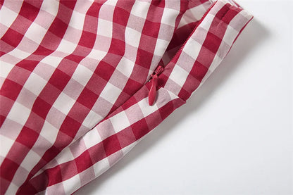 Spring Summer Plaid Tops for Strapless Off Shoulder Backless Ruched Red T-shirt Sleeveless Tees Top