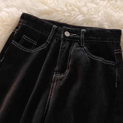Korean Lace Slit Jeans Pants High Waist Oversize Wide Leg Trousers New Ins All Match Denim