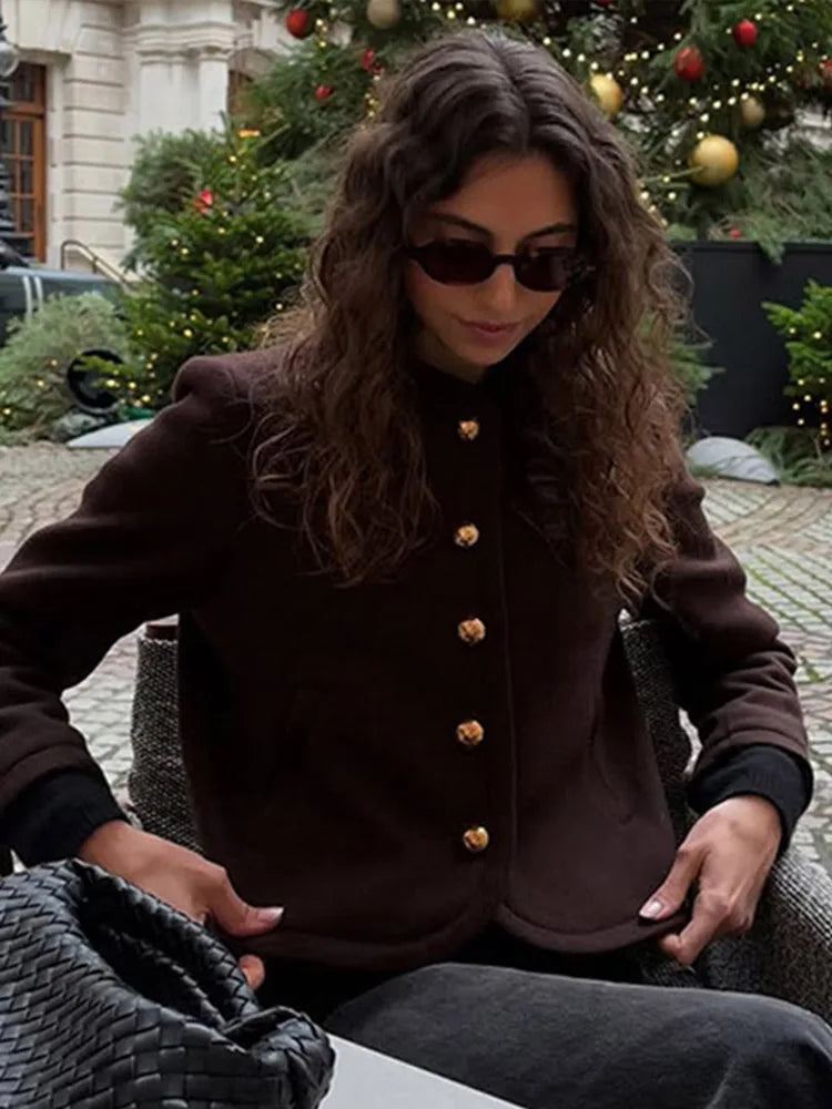 O-neck Plush Short Coats Retro Slim Fit Single Breasted Jackets Female New Spring Office Outwear