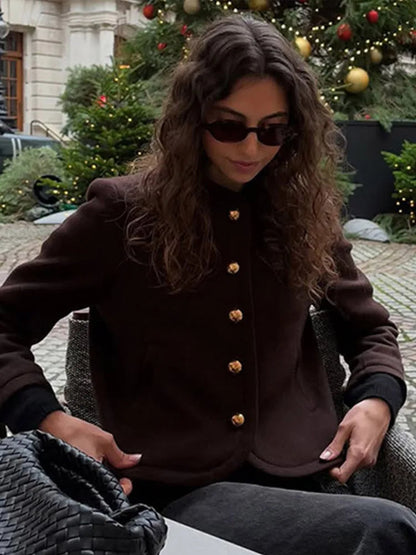 O-neck Plush Short Coats Retro Slim Fit Single Breasted Jackets Female New Spring Office Outwear