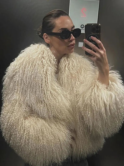Warm Fluffy Faux Fur Coat Long Sleeve Short Coats Winter Female High Street Outercoat