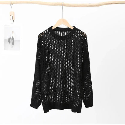 Summer Oversize T-shirt Knitted Sweater ’s Long Sleeve Transparent Top Loose Pullovers Basic T-shirt for