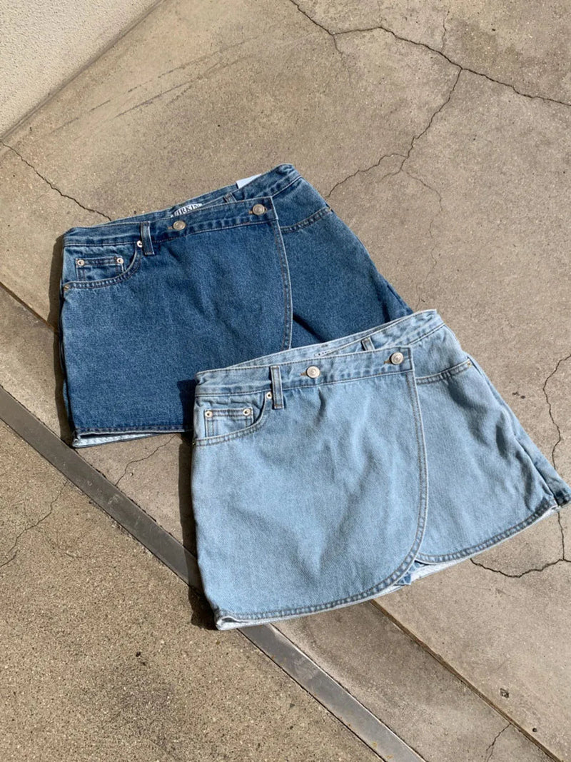 Irregular Denim Skirts for Summer High Waist Button Up Mini Skirt Korean Simple Shorts Faldas New