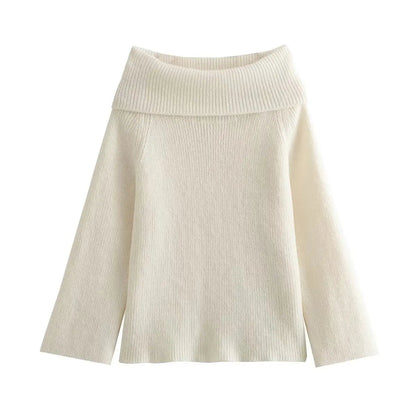 Offshoulder Knit Sweater Pullover for Slim High Street Loose Patchwork Camisola Knitwear Top