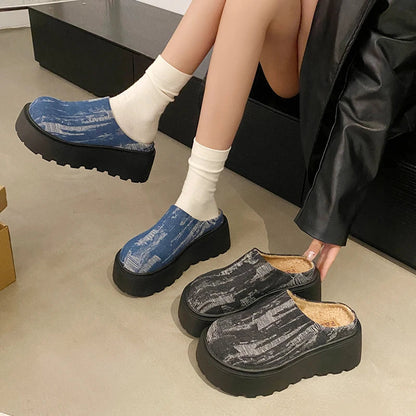 Female Shoes Cover Toe House Slippers Platform Winter Footwear Slides Fur Flip Flops Loafers Soft Designer Plush