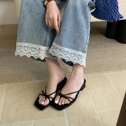 Rubber Flip Flops Leopard Shoes Summer Clogs Woman Crosstied Female Slippers Square Toe Slides Hawaiian Beach Soft Block L