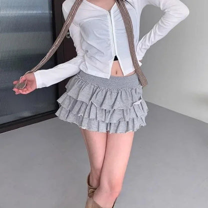 Pleated Color Aline Skirt Spring New Korean Slim Rough Selvage Cake Skirt