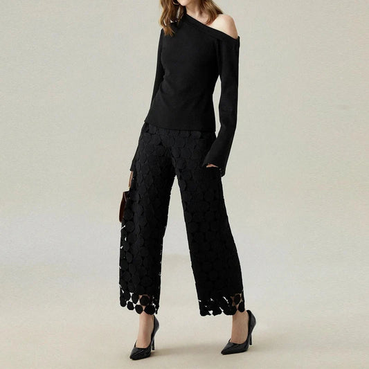 Spring Irregular Pants Hollow Out Straight Trousers Autumn High Waist Office Pants Harajuku