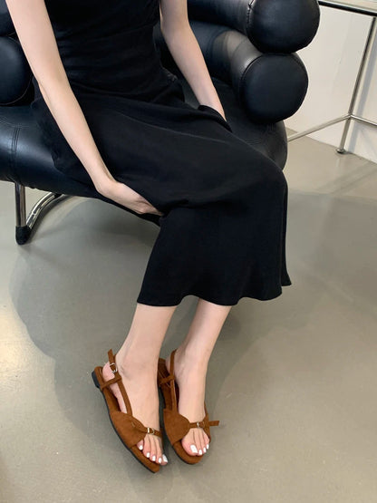 Silver Sandals Flats Brown Belt Buckle Shoes Summer Flats Sandal Comforts Sandalias De Mujer