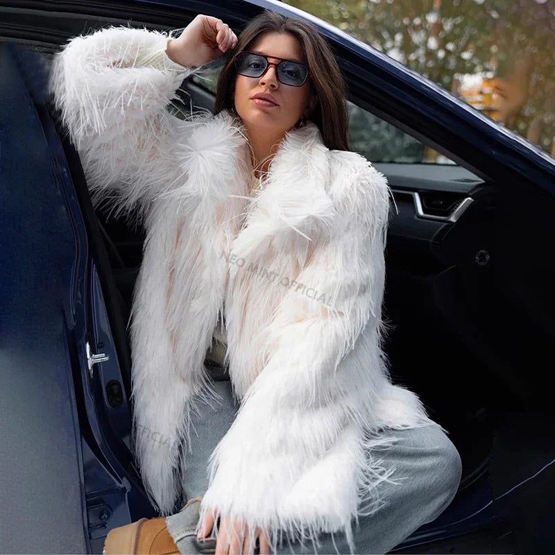 Winter Furry Faux Fur Coat Long Brand Tassels Fluffy Fur Jacket Female Super Warm Overcoat