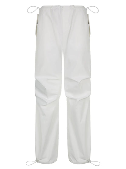 Baggy Wide Leg Sweatpants White Loose Drawstring Low Waist Cargo Pants Hippie Joggers Trousers