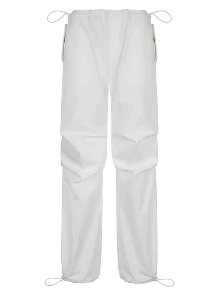 Baggy Wide Leg Sweatpants White Loose Drawstring Low Waist Cargo Pants Hippie Joggers Trousers