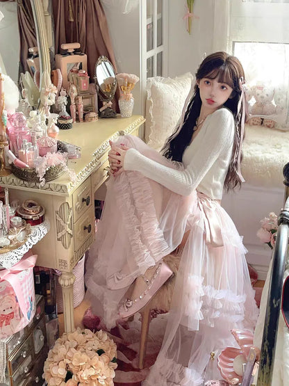 Princess Sweet Lolita Thin Wisteria Fake Twopiece Alpaca Wool Slimming Knit Cardigan