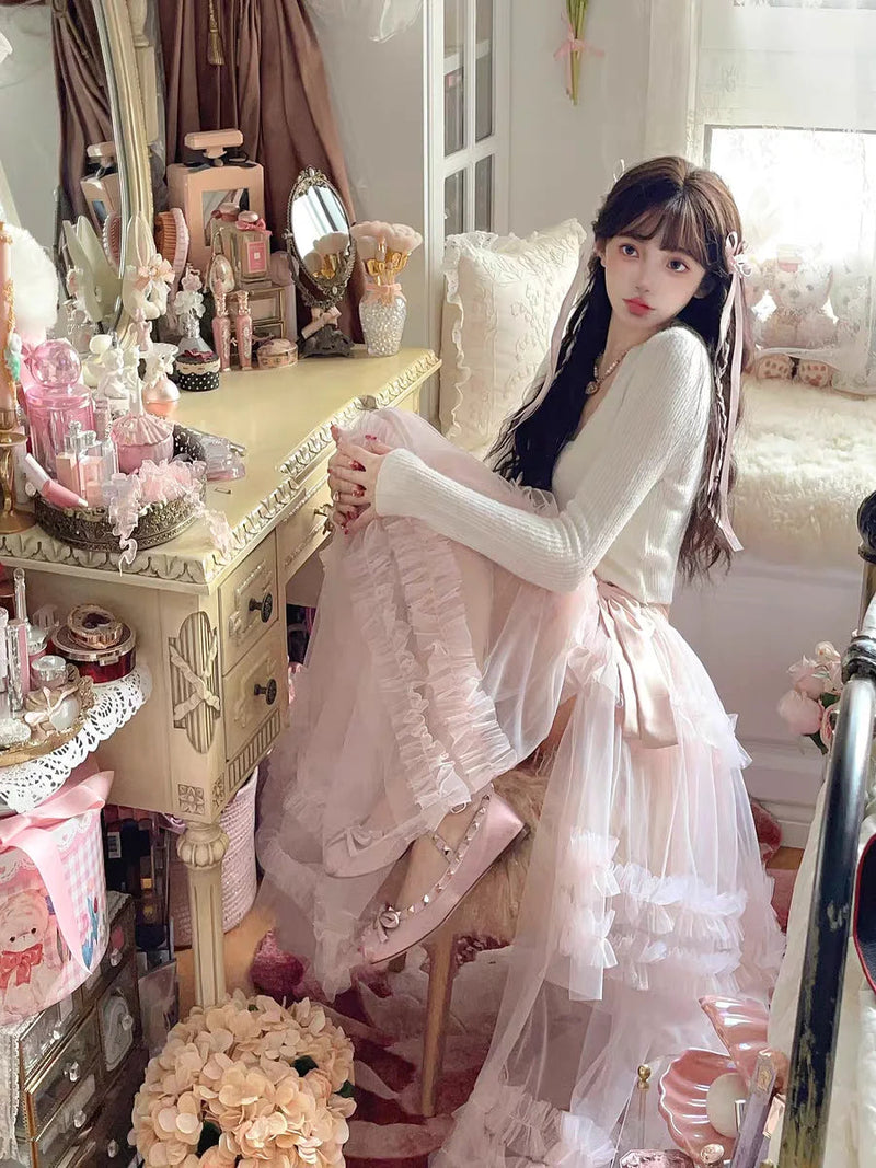 Princess Sweet Lolita Thin Wisteria Fake Twopiece Alpaca Wool Slimming Knit Cardigan