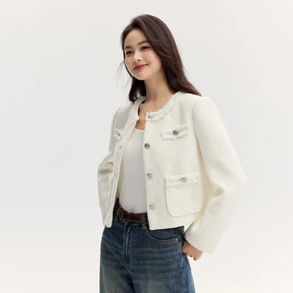 Coat Short-sleeved Shoulder Padding Tassel Gentle New Petit Charcoal Style Slim Fit Jacket