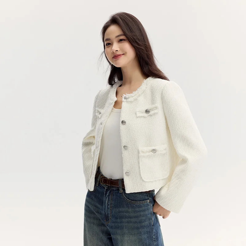 Coat Short-sleeved Shoulder Padding Tassel Gentle New Petit Charcoal Style Slim Fit Jacket