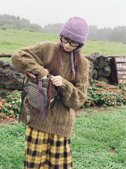 Green Knitwear Pullovers Long Sleeve Oversized Sweater Fairy Grunge Autumn Winter Thick Warm Clothes
