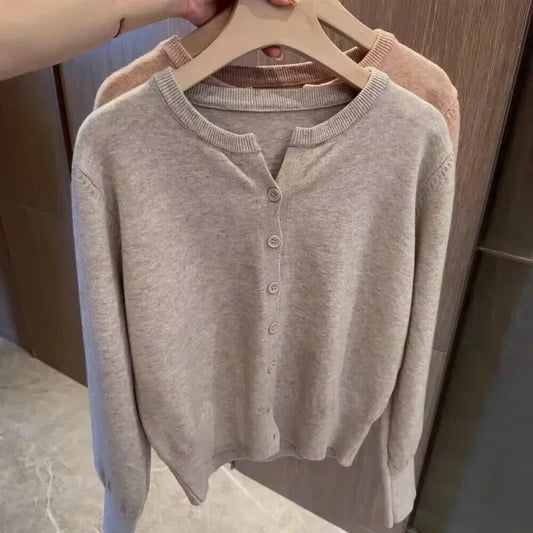 Autumn Long Sleeve Cardigans Sweater Knitted Coat Short Single Breasted Korean Slim Tops