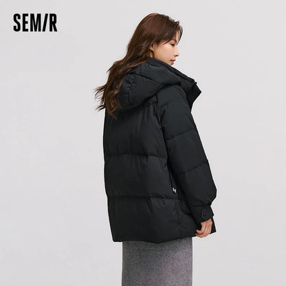 Down Jacket Mid-length Loose Raglan Sleeve Simple Warm Winter Three-defense Hooded Coat