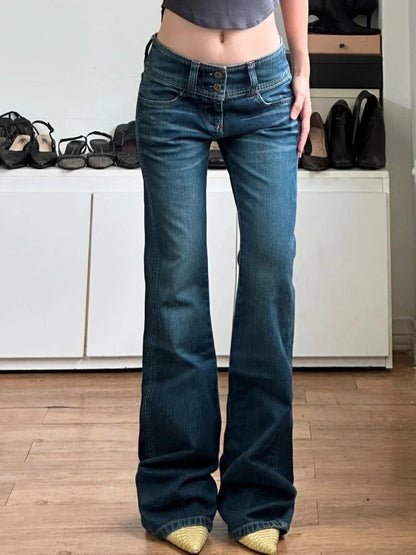 Button-up Denim Pants Street Style Low Rise Baggy Straight Jeans for Y2k Aesthetic Loose Denim Trouser 90s