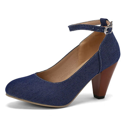 48 Brand New Round Toe Chunky Heel Pumps Bow Buckle Summer Party Shoes