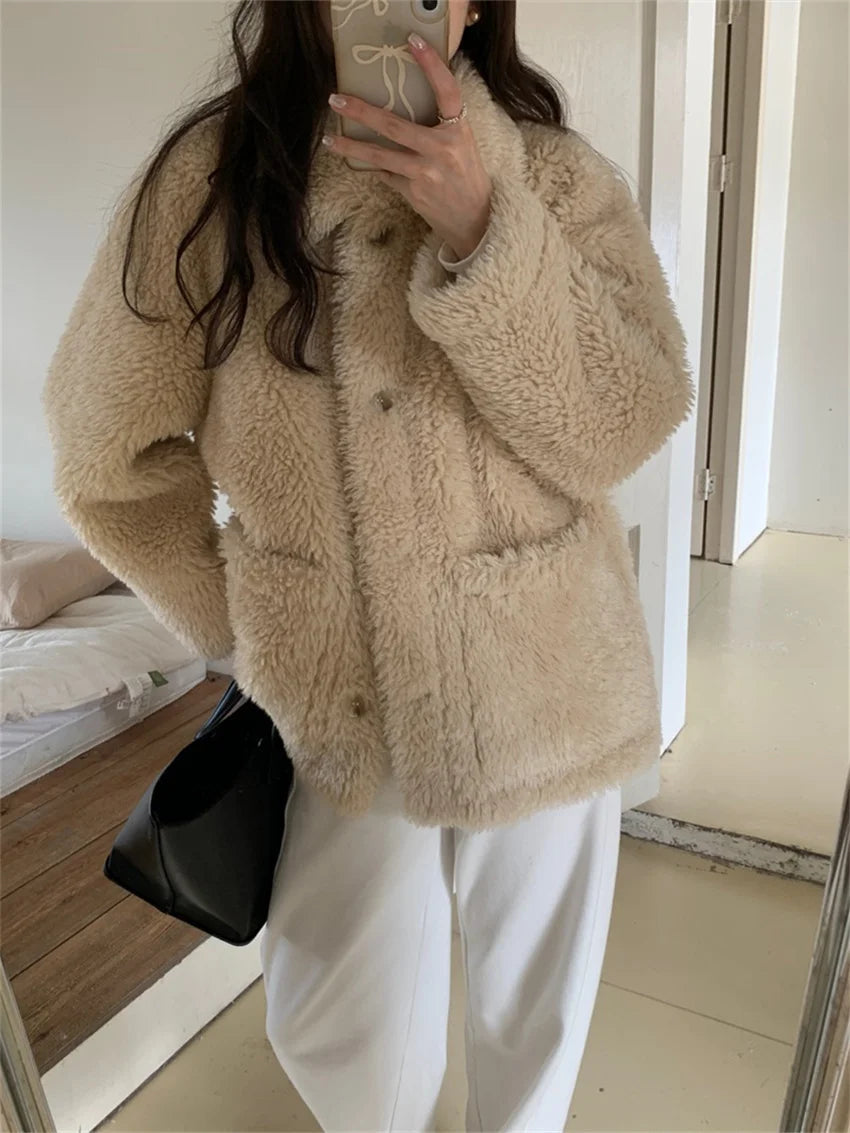 Winter Warm Coats Thicken Lamb Wool Gentle Office Lady New Slim