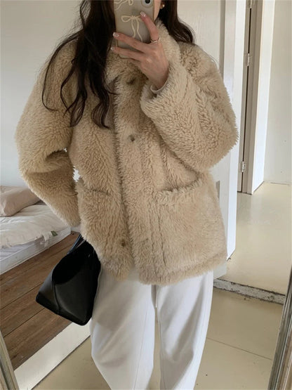 Winter Warm Coats Thicken Lamb Wool Gentle Office Lady New Slim