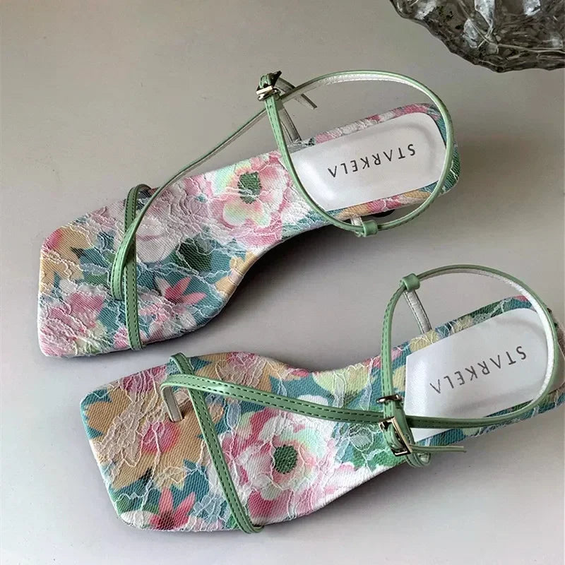 Original Designer Sandals Satin Design Heels Anklewrap Clip Toe Summer Sandals Dress Shoes